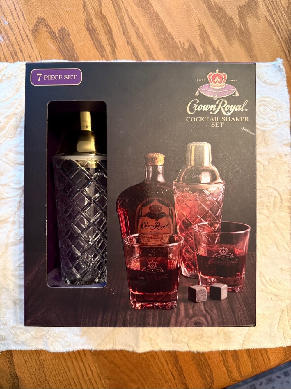 Crown Royal 7-Piece Cocktail Shaker & Whiskey Glass Set – New in Box